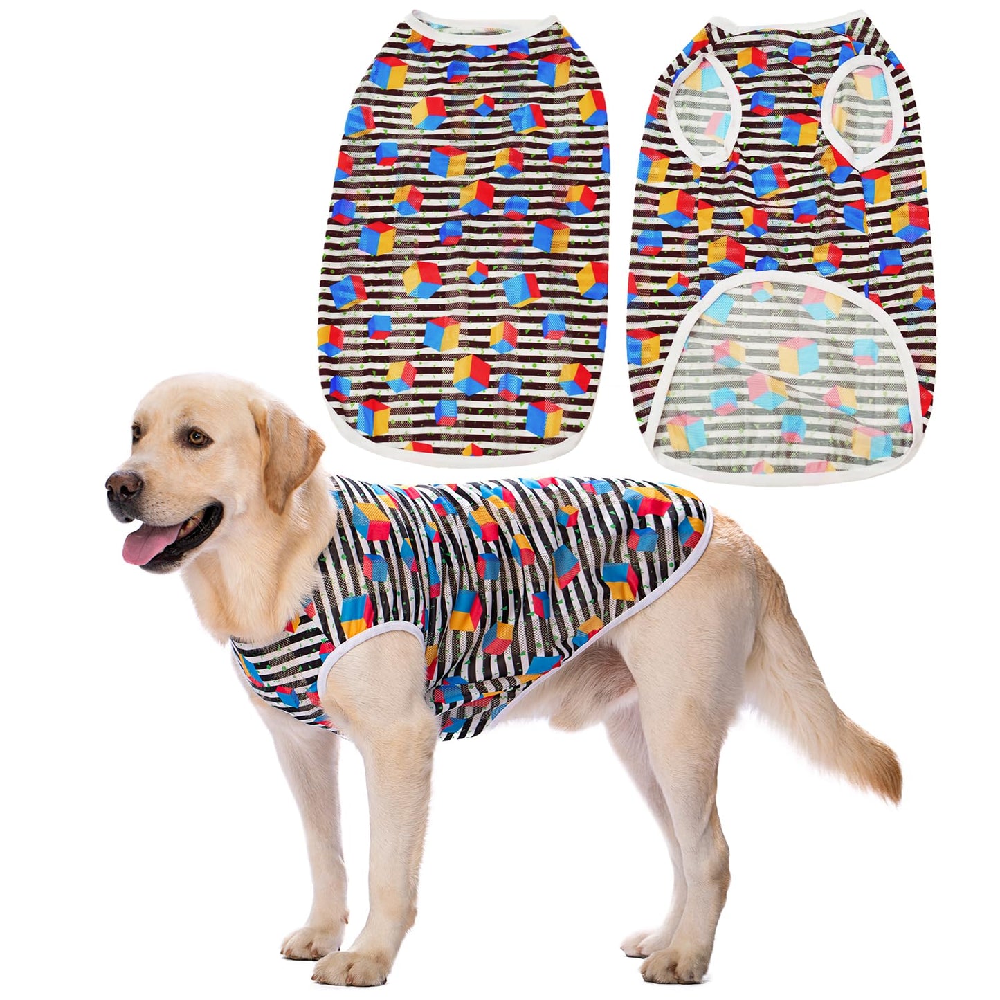 Dog Cooling Shirt for Medium Large Dogs, Breathable Mesh Dog T Shirt with Sun Protection, Lightweight Summer Dog Clothes, Soft Cooling Pajama Vest for Sleeping Walking Outdoor(Circular-30)