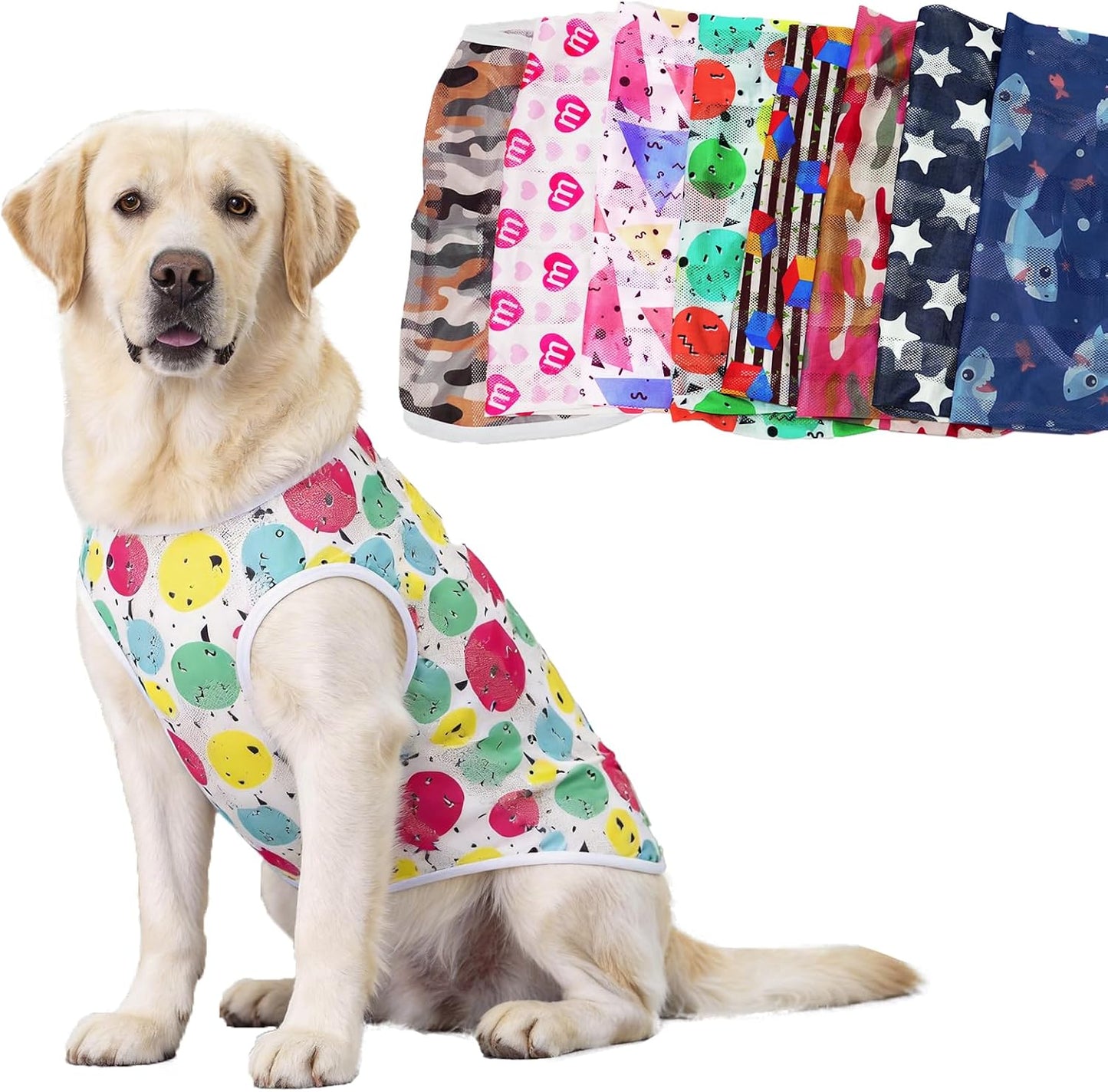 Dog Cooling Shirt for Medium Large Dogs, Breathable Mesh Dog T Shirt with Sun Protection, Lightweight Summer Dog Clothes, Soft Cooling Pajama Vest for Sleeping Walking Outdoor（Circular-30）